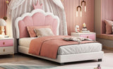 Twin size Upholstered Princess Bed With Crown Headboard,Twin Size Platform Bed with Headboard and N733P180807K
