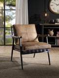 Berham Chestnut and Matt Iron Accent Chair with Metal Leg B062P209142