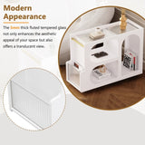 ON-TREND Mobile End Table with Lockable Wheels, Narrow Coffee Table with 5mm Thick Fluted Tempered N721P179241K