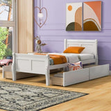 Twin Size Wood Platform Bed with 4 Drawers and Streamlined Headboard & Footboard, White WF308630AAK