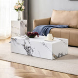 ZUN Modern MDF Coffee Table with Marble Pattern - 39.37x23.62x11.81 inches - Stylish and Durable Design W1151119518