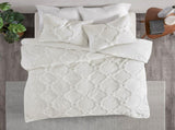 3 Piece Tufted Cotton Chenille Geometric Comforter Set Off-White Full/Queen B03597079
