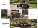 54.1" Outdoor Kitchen Island with High Shelf, Large Outdoor Potting Bench Table with Stainless Steel 39311171