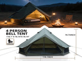 4 Season Bell Tent 9.8 FT, Green Waterproof Glamping Yurt Tent with Stove Jack, Fits 4 People Family W3636P456620