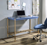 ZUN Navy Blue and Gold Writing Desk with USB Ports B062P184573