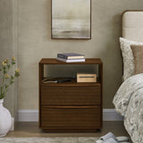 Mid Century Modern Nightstand with Charging Station & Outlet Hole & 2 Solid Wood Drawers, Louver W1801P303385
