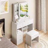 ZUN Small Space Left Drawer Desktop Vanity Table + Cushioned Stool, Extra Large Right sliding mirror, W936P176489