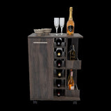 Bar Cart, Two External Shelves, Four Casters, Six Built-in Wine Rack, Single Door Cabinet -Espresso B20091825