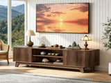 Wood Fluted TV Stand for TVs up to 70 Inch, Mid Century Modern Low Profile TV Console Cabinet with 08236084