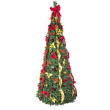 7.5FT Pop-Up Christmas Tree with 200 Warm White UL Lights Pre-Decorated with Red & Gold Ornaments, 92970321