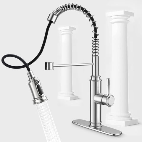 ZUN Kitchen Faucet - Spring Kitchen Sink Faucet with 3 Modes Pull Down Sprayer, Single Handle&Deck Plate 12338848