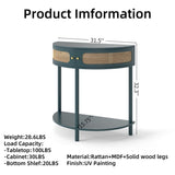 Unique Half Moon Design End with Sliding Rattan Door,Elegant Semi-circle Entryway Console W2557P264179