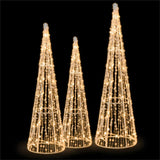 3-Piece Pre-Lit Christmas Cone Trees - 90 Warm White LEDsStar Beaded Strings, Waterproof, 04796158