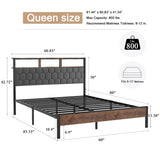 Queen Bed Frame Headboard, wooden platform bed frame, bedside with soft packaging and 2 USBs, no W636P317033