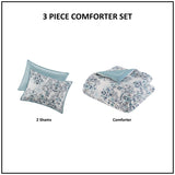 3 Piece Floral Printed Cotton Comforter Set Blue King/Cal King B035P148329