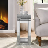 Mirrored End Table Square with Crystals Inlay, 2-Tier Modern Small Sofa Table with Storage, Silver W1005P249023
