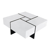 ON-TREND Unique Design Coffee Table with 4 Hidden Storage Compartments, Square Cocktail Table with WF305182AAK
