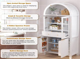 71" Fluted Tall Arched Pantry Cabinet with Adjustable Shelves, Elegant Display Storage with Hidden W2917P384723
