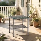 Square double layer glass tabletop gray gradient rattan side table 70224079