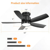 42 Inch Flush Mount Ceiling Fans with LED Light 22W and Remote Control 5 ABS Fan Blades for Bedroom W882P293991