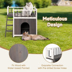 ZUN 2-Story Wooden Feral Cat House Dog House for Outdoor and Indoor, Pet House with Stairs, Grey & White 10767951