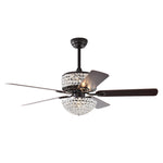 ZUN 52 Inch Dual Crystal Shade Ceiling Fan with 5 Wood Blades, Two-color fan blade, AC Motor, Remote W1592P182146