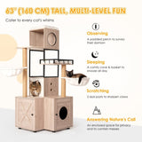 63" Multi-Functional Cat Tree with Litter Box - Includes Removable Washable Cushion, Scratching W1687P304383