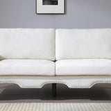 80-Inch Modern Linen 3 seat Sofa with Wooden Legs & Crystal button and Copper Nail, Tufted Backrest, W1117P268790