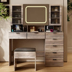 ZUN Large Vanity Table Set with LED Lighted Mirror, Vanity Desk with Charging Station, Makeup Table with 23225109