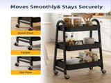 Utility Cart, Metal, 3Tier, Lockable Caster Wheels , 360&deg Rolling, Black 84442126