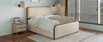 ZUN Modern Metal Bed Frame with Curved Upholstered Headboard and Footboard Bed with 4 Storage Drawers, WF319296AAA