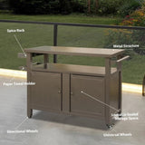 ZUN Grill Carts Outdoor Storage Cabinet with Wheels, Metal outdoor grill table Kitchen Dining Table W1859P170173