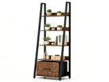 5-Tier Ladder Shelf with Fabric Drawer, Narrow Industrial Bookshelf with Anti-Tip Device & Back 01010803