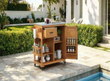 43.3" Outdoor Kitchen Island, Solid Fir Wood Grill with Stainless Steel Top, Rolling Bar N717P508001A