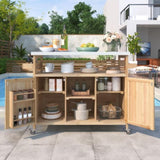K&K Outdoor Kitchen Island, Rolling Bar Cart & Storage Cabinet, Farmhouse Solid Wood Outdoor Grill WF532198AAY