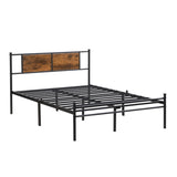 Queen Size metal bedframe,Headboard with wood panel decoration,black 67358352