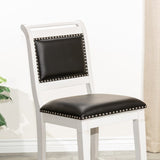 24" Counter Stool, Antique White Finish, Black Leather Seat B04681329