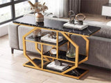 39.5" Modern Sofa Table with 4-Tier Storage, Black & Gold Console Table with Faux Marble Top for 50074188