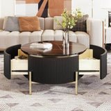 ZUN Modern Round Coffee Table with 2 large Drawers Storage Accent Table 02091580