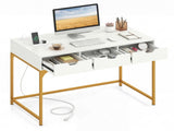 43.5" Home Office Desk with Built-in Charging Station & 3 Drawers Hidden Compartment 78721214