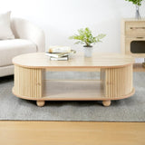 MDF ELEGANT LONG OVAL STORAGE SIDE TABLE WITH RETRO CHARM, NATURAL COLOR N770P281568N