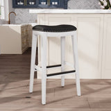 30" Bar Stool, White Finish, Black Leather Seat B04682772