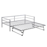 Twin Size Metal Daybed with Adjustable Trundle, Pop Up Trundle, Silver WF301146AAN