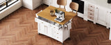 K&K 52'' Kitchen Island with Drop Leaf, Embossed Texture Kitchen Island on Wheels with Spice Rack, N707P195393W