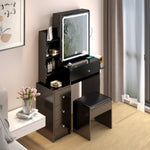 ZUN Small Space Left Bedside Cabinet Vanity Table + Cushioned Stool, 2 AC+2 USB Power Station, Hair W936P172482