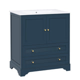 30'' Bathroom Vanity with Ceramic Sink Combo, Modern Freestanding Storage Cabinet with Gold Handles, N710P228365C