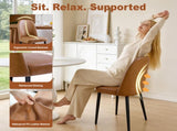 Brown Leather Identities Chair with Metal Legs, Armless Chair Set of 4 for Kitchen, Restaurant, T3967P497835