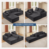 Full-Compression Chaise Lounge Set Modular Corduroy Sectional with Arched Armrests, Non-Slip Base, W2606P323728