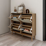 ZUN Natural Rattan 4 Door Shoe Rack, Freestanding Modern Shoe Storage Cabinet, for Entryway 06493562