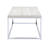 ZUN Light Oak and Chrome Coffee Table with Open Base B062P209117